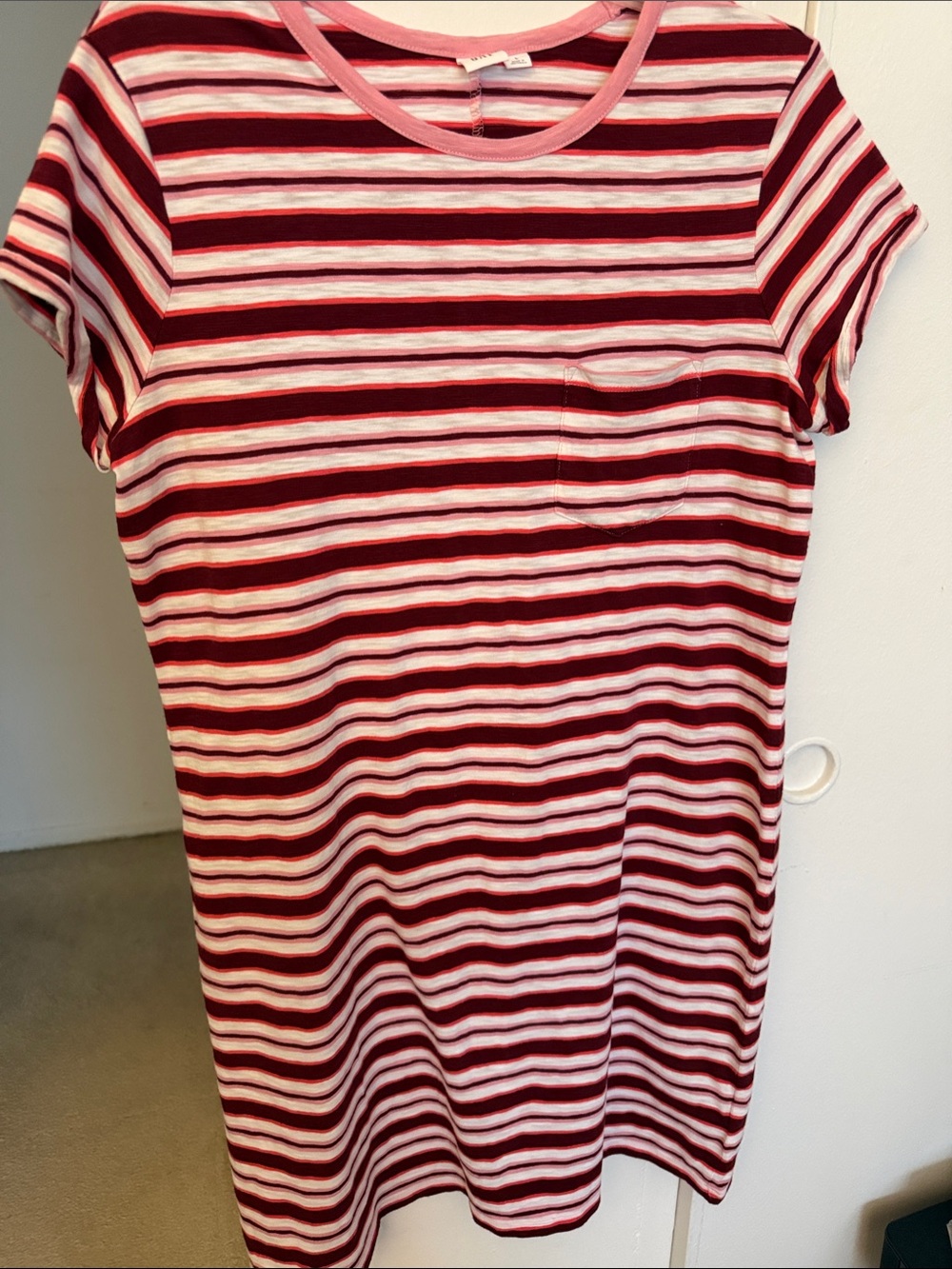GAP Pink & Burgundy Striped T shirt dress with chest pocket